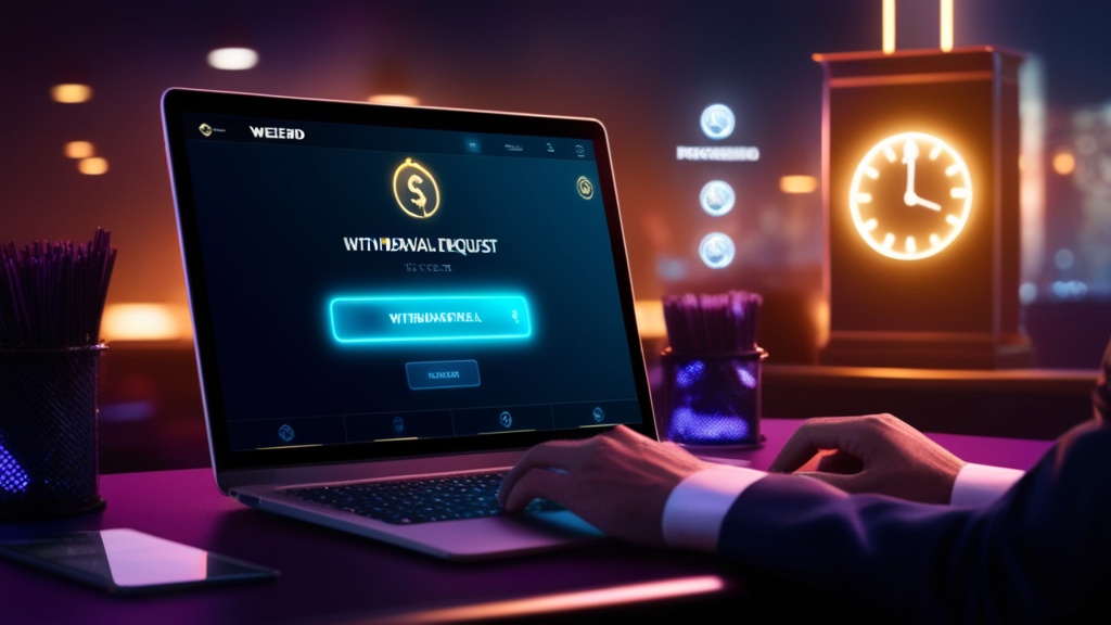Uitbetalingsscherm in het weekend met nachtelijke casinovibe en klok